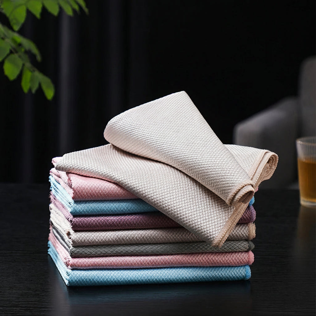 Microfiber Fish Scale Glass Cleaning Cloth – Lint-Free Absorbent Cleaning Towel