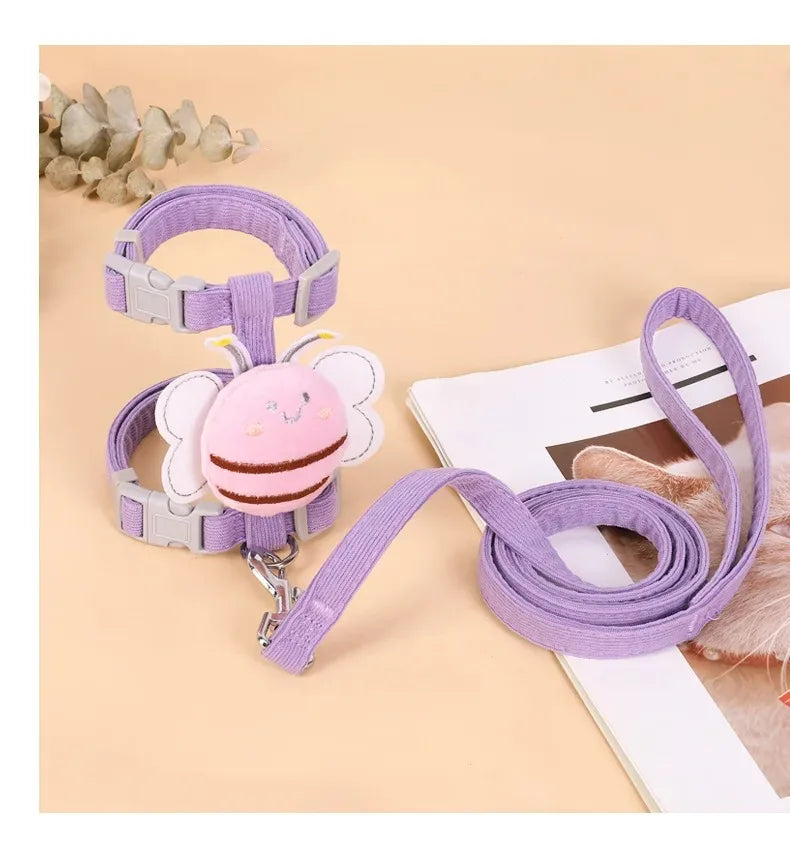 Cartoon Bee Pet Harness & Leash Set – Adjustable Vest for Cats & Small Dogs