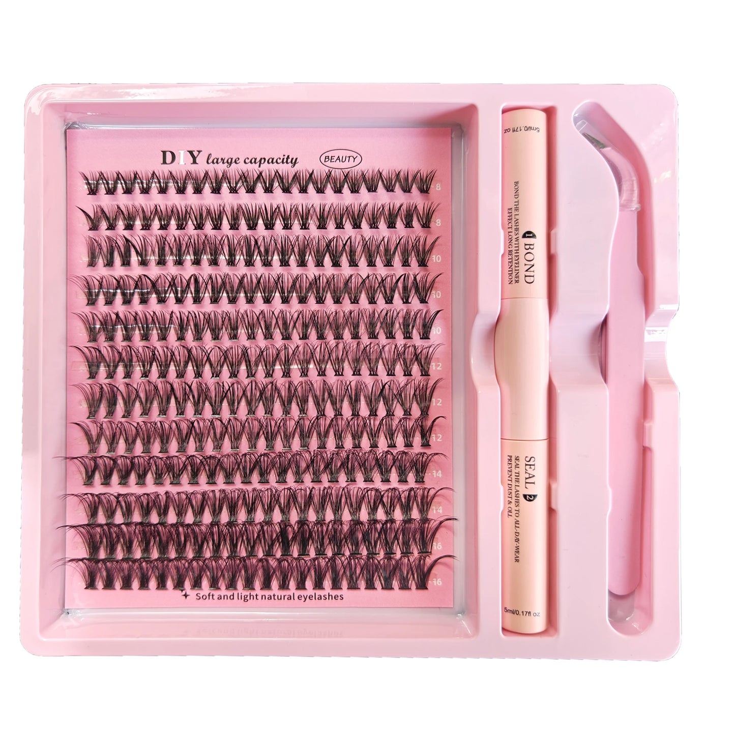 Kit DIY de grappes de cils – Ensemble complet, 8-16 mm, mixte, avec colle, scellant et pince – Extensions de cils individuels pour maquillage et application personnelle