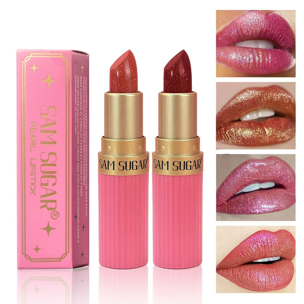 Rouge à lèvres velours pailleté rose nacré – Effet métallique et scintillant | Waterproof et longue tenue | Finition mate avec brillance diamantée | Maquillage pour femmes