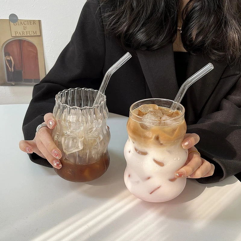 Aesthetic Glass Cups Set – Iced Coffee, Latte, Cocktail & Wine Glass Drinkware Collection