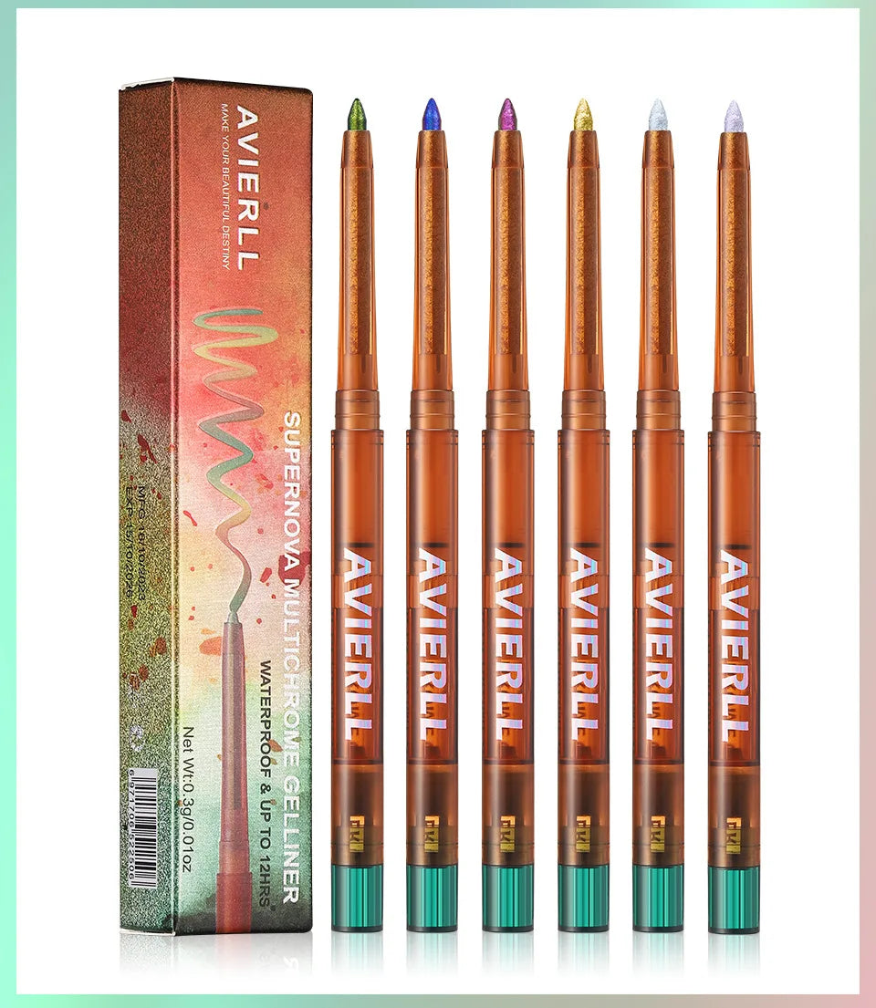 Set 6 crayons gel eyeliner caméléon – métalliques, waterproof, effet scintillant, longue tenue, fard à paupières Vagen