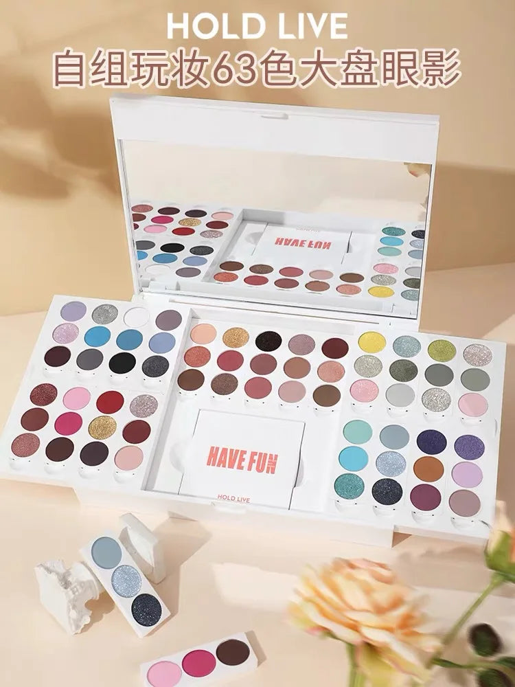 Palette de Maquillage 63 Couleurs — Fards à Paupières Nacrés et Mattes, Blush, Palette Amovible, Set Complet de Maquillage