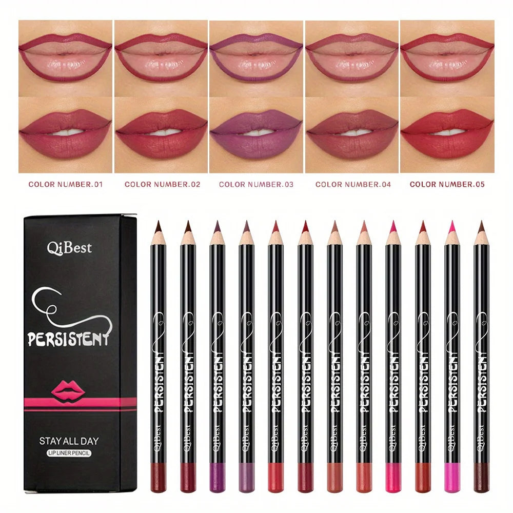 Set 12 Crayons à Lèvres Mat Nude – Longue Tenue, Waterproof, Haute Pigmentation, Crayon Contour, Outils Maquillage des Lèvres