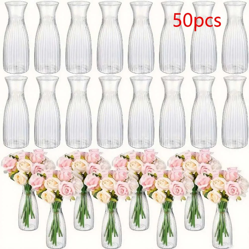Clear Striped Decorative Vase – Modern Flower Vase for DIY Arrangements & Table Decor