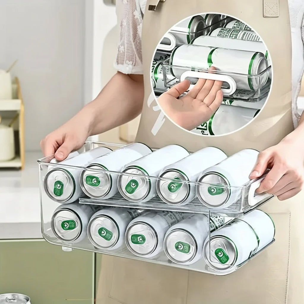 Stackable Soda Can Dispenser for Refrigerator – Clear Drink Organizer Bin
