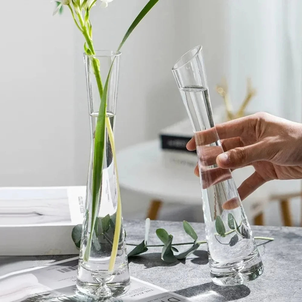 Elegant Slanted Glass Vase – European Style Hydroponic Flower Vase for Home Decor