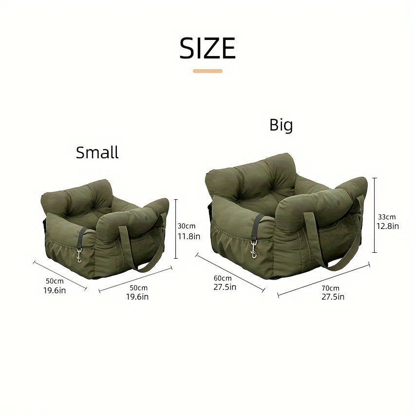 Dog Car Seat with Safety Belt – Washable Travel Bed for Small Dogs