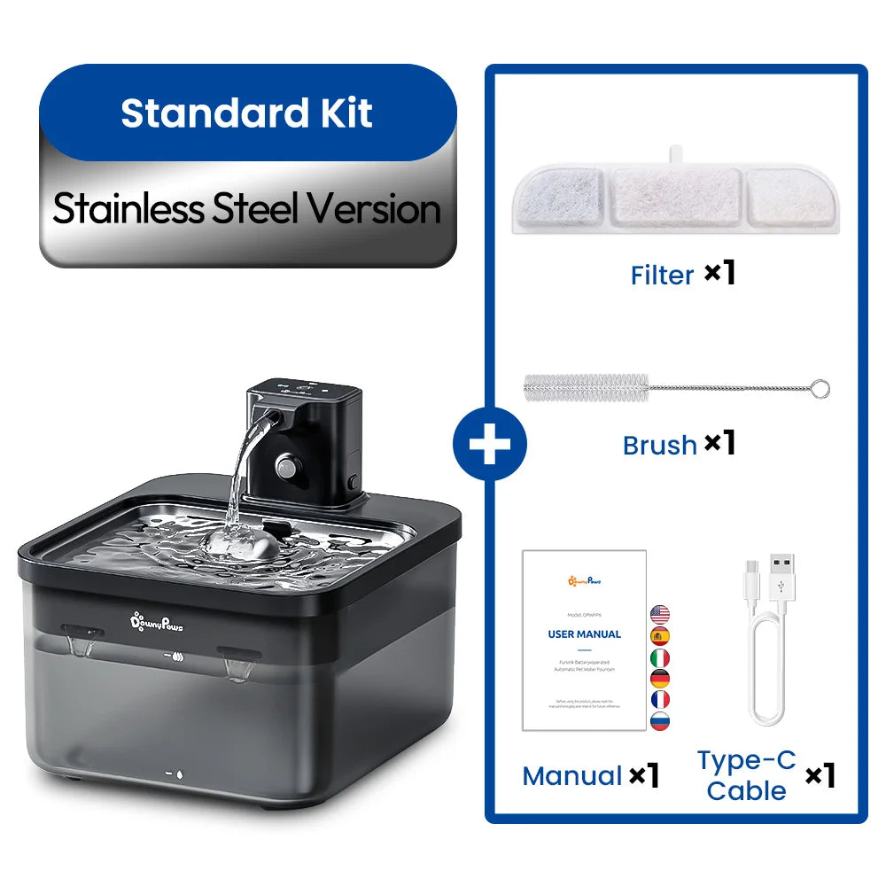 Wireless Stainless Steel Pet Water Fountain 2.5L