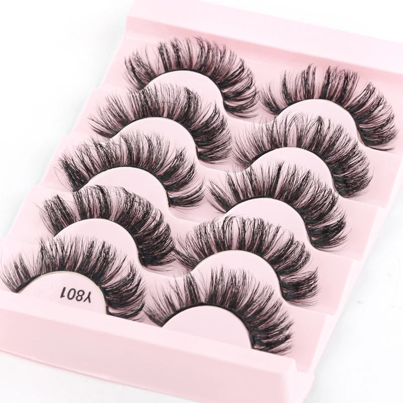 3 à 7 paires de cils en vison synthétique – Faux cils faits main, naturels et nude, effet croisé et désordonné – Cils 3D bouclés pour maquillage