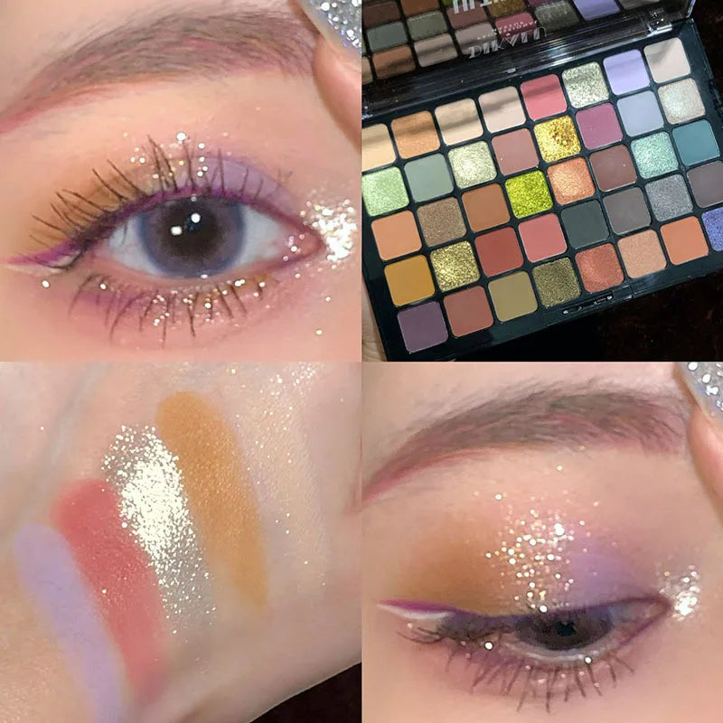 Palette fards à paupières 40 couleurs, mats et pailletés, pigments, waterproof, maquillage yeux coréen