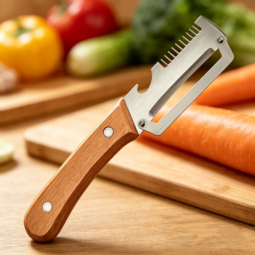 Wooden Multifunction Vegetable Peeler – Ergonomic Fruit & Vegetable Peeling and Slicing Tool