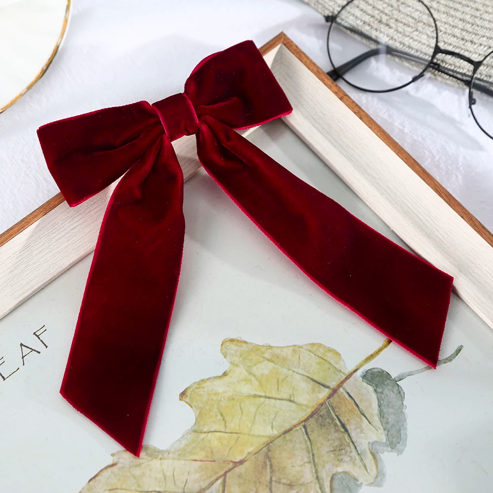 « Barrettes Femme – Nœud Velours, Noir & Rouge »