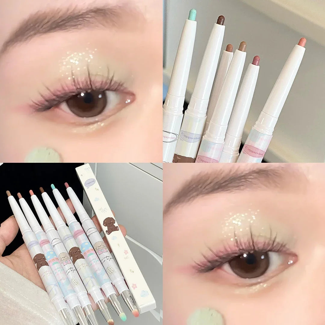 Gel eyeliner nacré raisin avec pinceau estompeur, texture soyeuse, brun thé, rose, ver à soie, crayon eyeliner waterproof