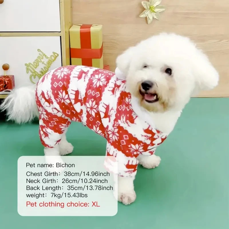 Christmas Reindeer Pet Pajamas – Hooded Jumpsuit for Small Dogs