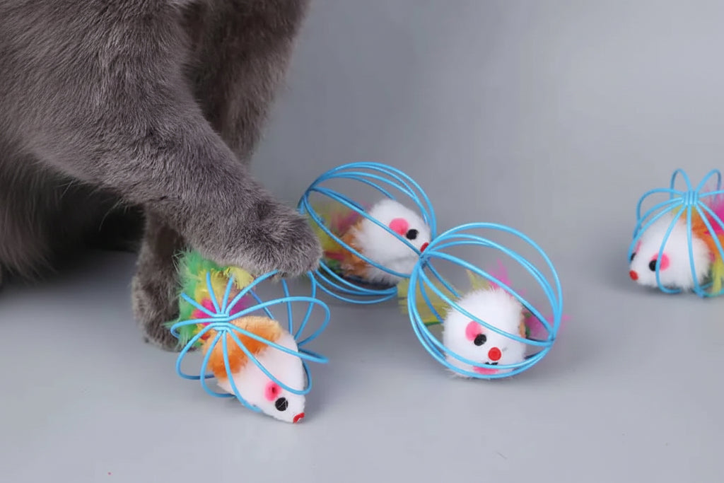 Interactive Colorful Mouse Cat Toy in Cage – Fun Chase & Play Toy for Cats