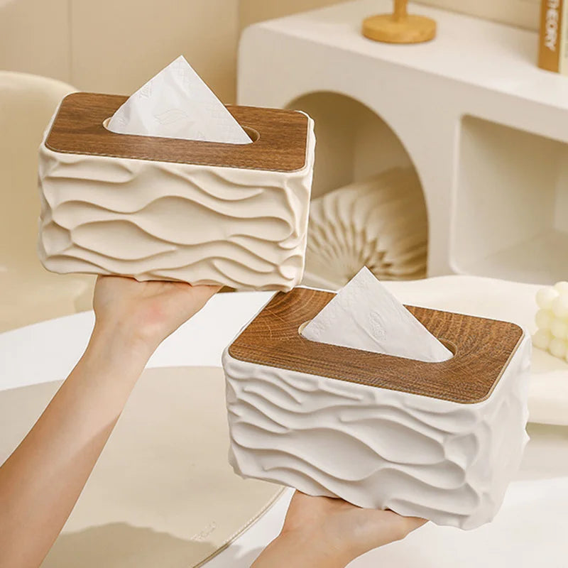 Nordic Wave Pattern Tissue Box – Modern Desktop Napkin Holder