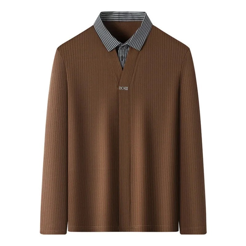 Pull en tricot à manches longues pour hommes, avec col de chemise tissé et chemisier en tricot, T-shirt à col, vêtements pour hommes, automne/hiver