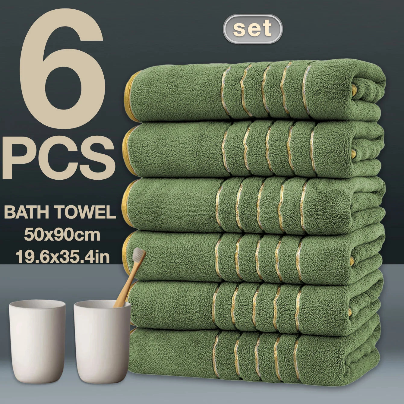6PCS Luxury Coral Towel Set – Soft Quick-Dry Bathroom Towels