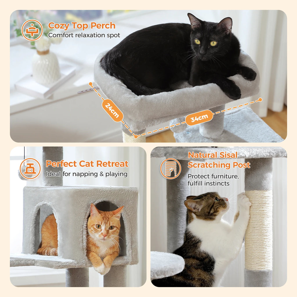 Multi-Level Cat Tree Tower – Cat Condo, Hammock & Scratching Activity Center