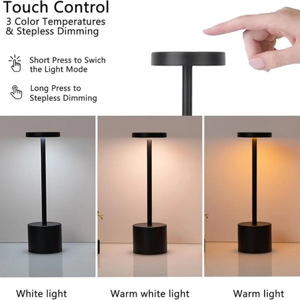 LED Ambient Table Lamp – USB Rechargeable Touch-Control Dimmable Night Light