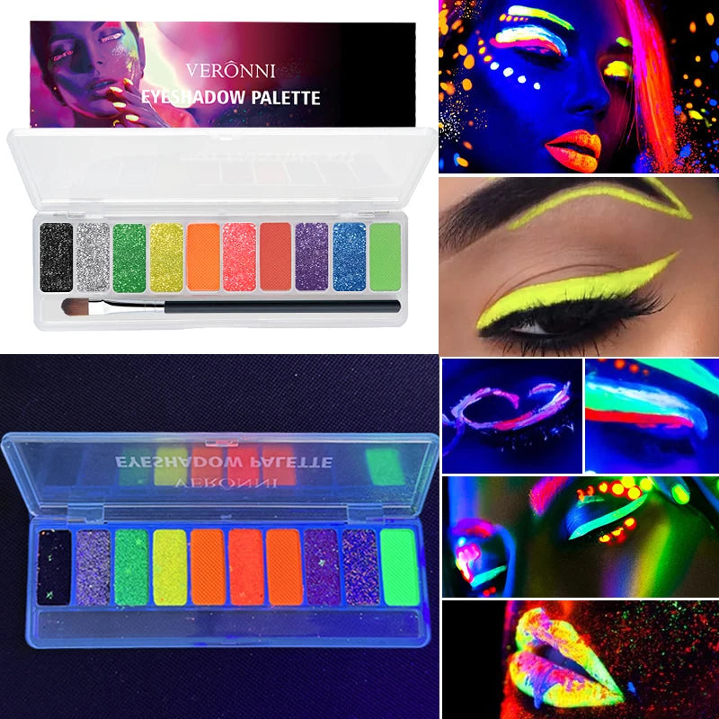 Palette eyeliner et fards à paupières UV, fluorescents néon, maquillage phosphorescent pour visage, festival de musique