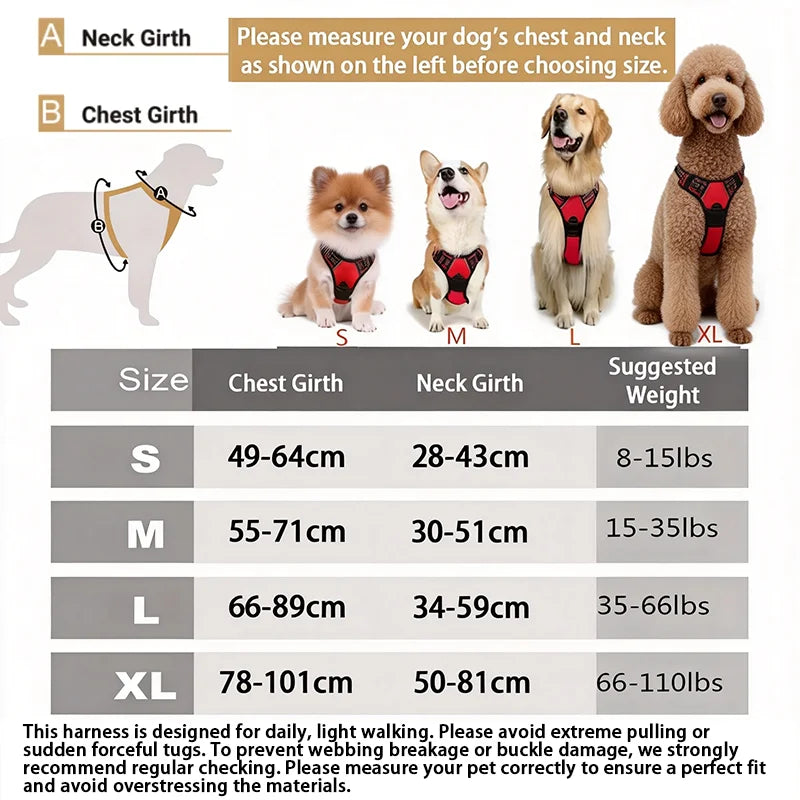 Adjustable No-Pull Dog Harness – Reflective Front-Clip Harness with Handle
