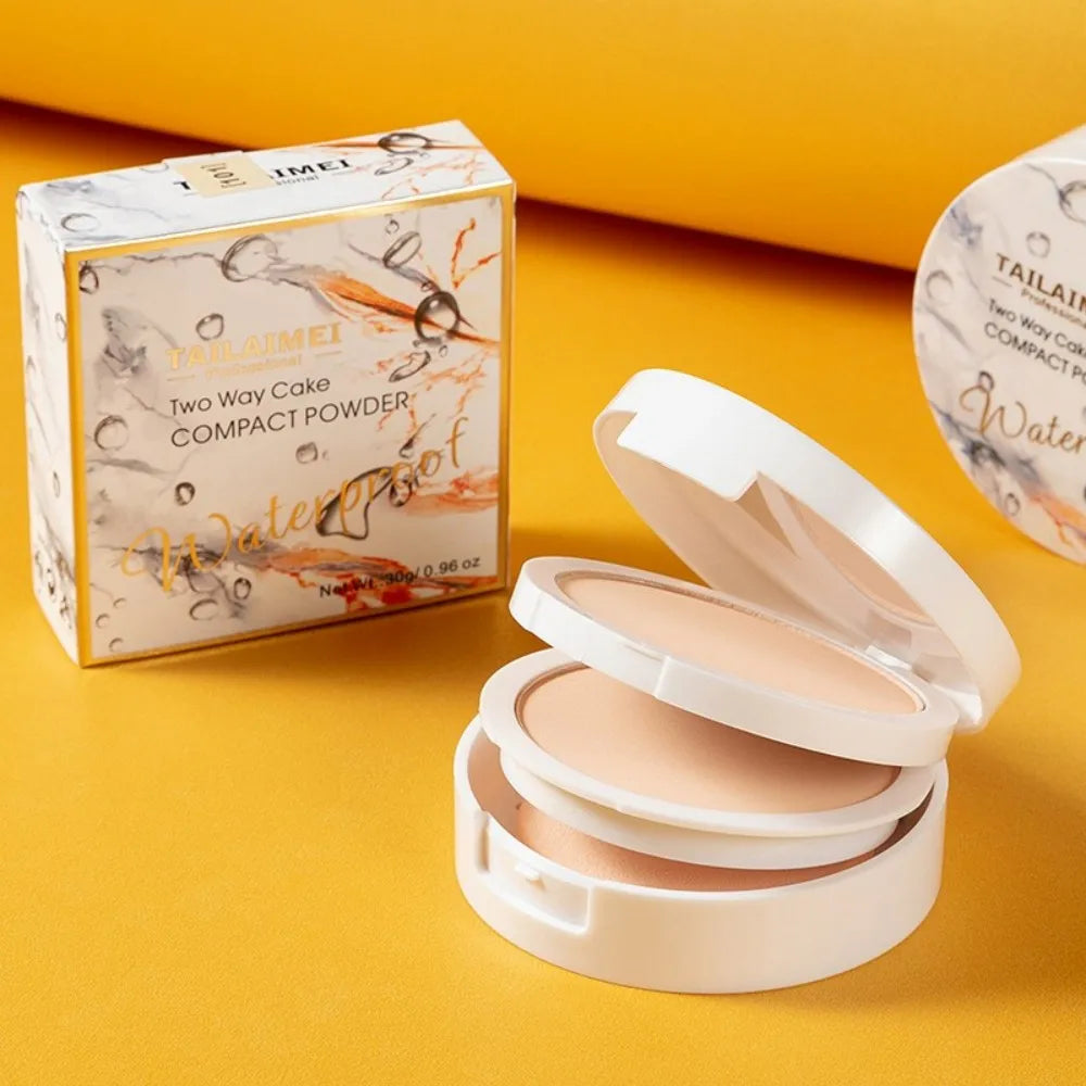 Poudre compacte Two-Way avec houppette, finition mate, contrôle de l’huile, maquillage léger, poudre pressée pour le visage