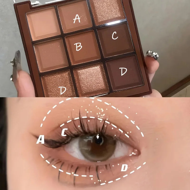Palette de fard à barrage chocolat moka, finition pailletée nacrée, maquillage, 9 couleurs, 2024