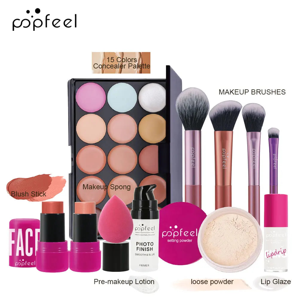 Coffret Maquillage Complet POPFEEL – Fards à Paupières, Poudre, Gloss & Huile à Lèvres – Idée Cadeau Femme