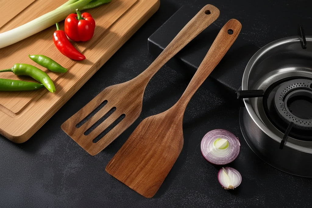 Wooden Cooking Spatula Set (1 or 2 PCS) – Natural Non-Scratch Kitchen Utensils for Baking, Stirring & Flipping
