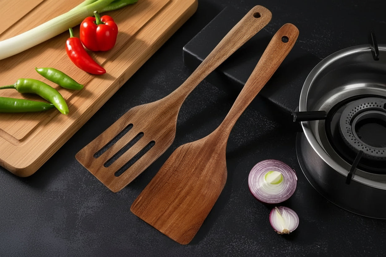 Wooden Cooking Spatula Set (1 or 2 PCS) – Natural Non-Scratch Kitchen Utensils for Baking, Stirring & Flipping