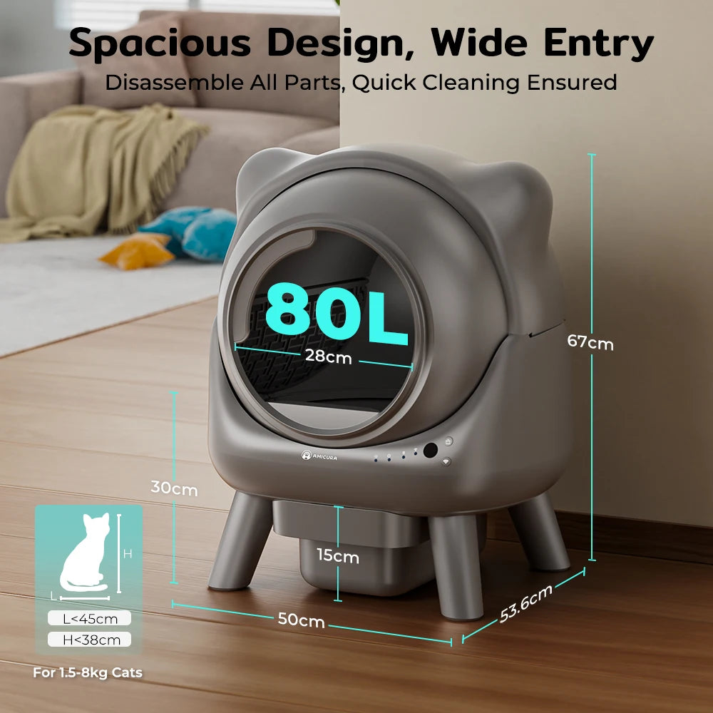 80L Smart Self-Cleaning Cat Litter Box – Automatic App-Controlled Litter Box