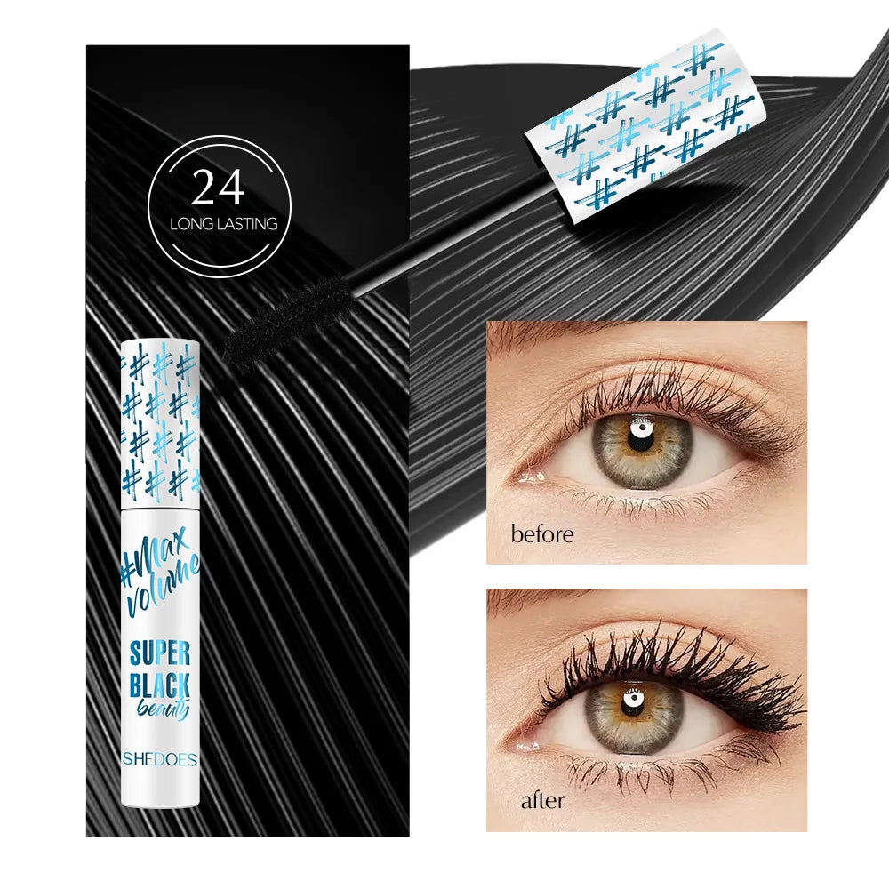 Mascara noir waterproof allongeant cils fibres de soie épais maquillage yeux femme cadeau