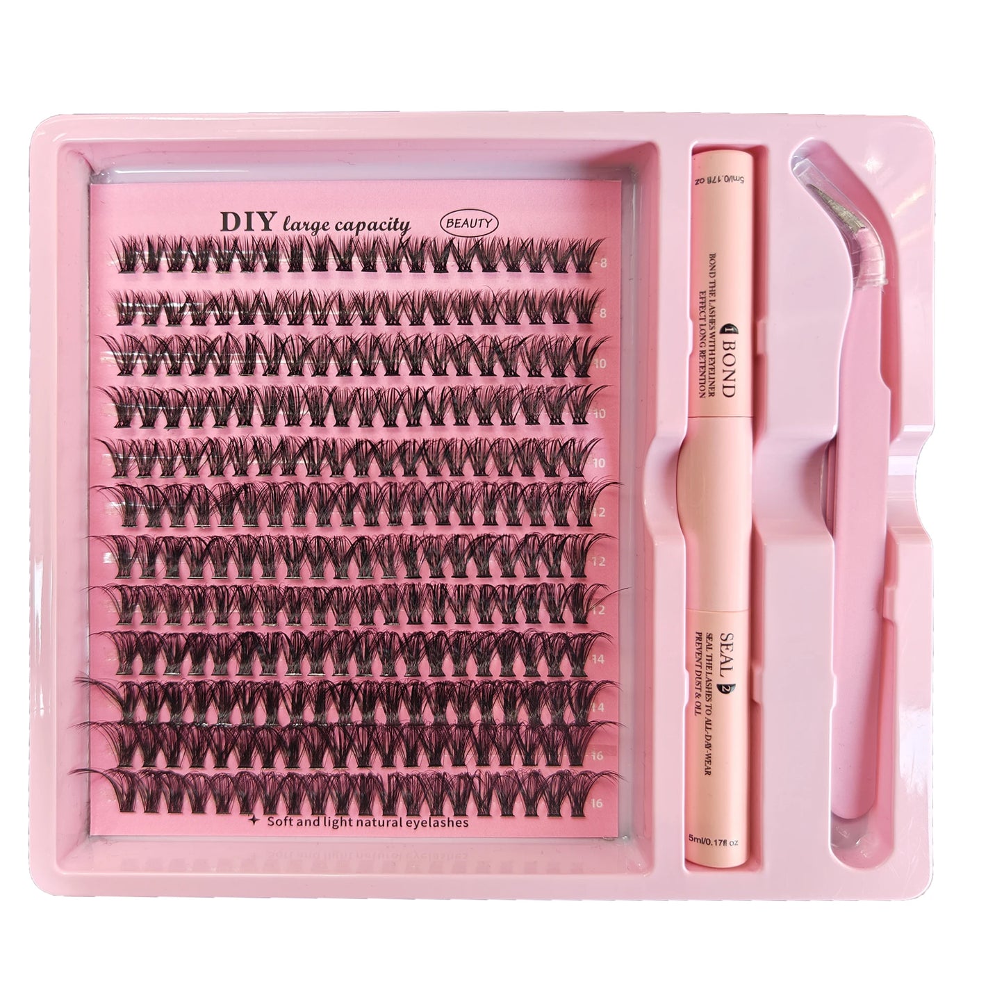 Kit DIY de grappes de cils – Ensemble complet, 8-16 mm, mixte, avec colle, scellant et pince – Extensions de cils individuels pour maquillage et application personnelle