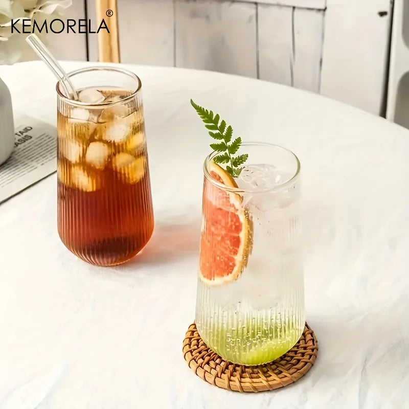 4/6-Piece Heat-Resistant Ribbed Glass Cup Set – Vertical Stripe Tumblers for Coffee, Tea, Juice & Wine