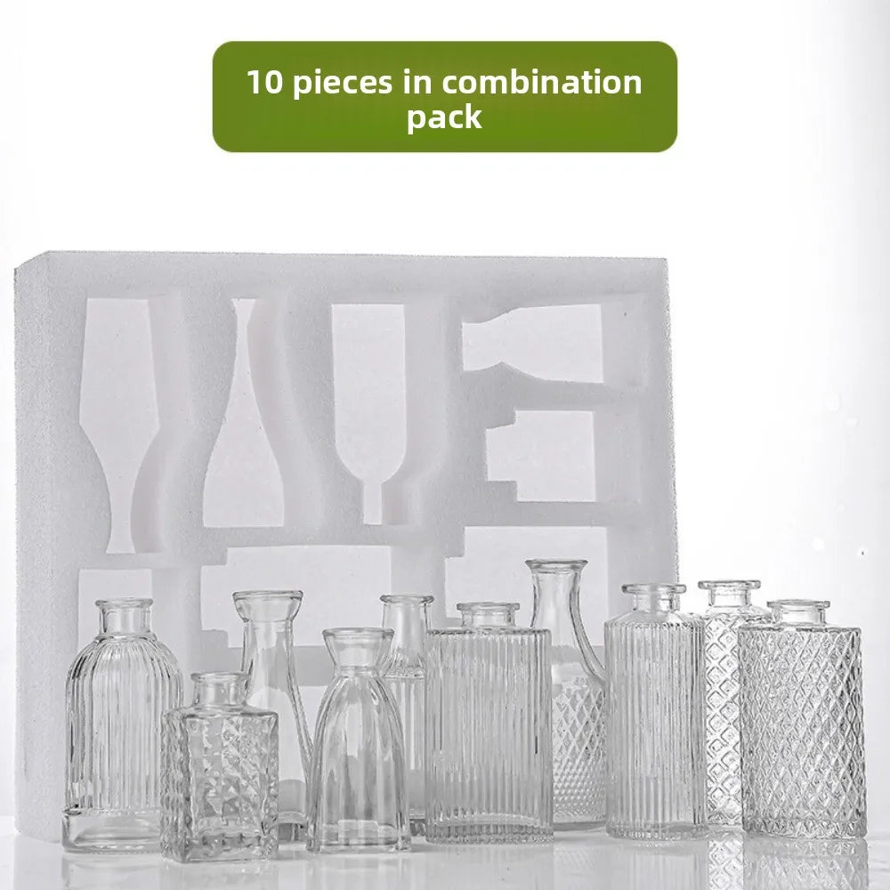 Mini Glass Vase Set – Transparent Hydroponic Flower Vases for Floral Arrangements & Home Decor