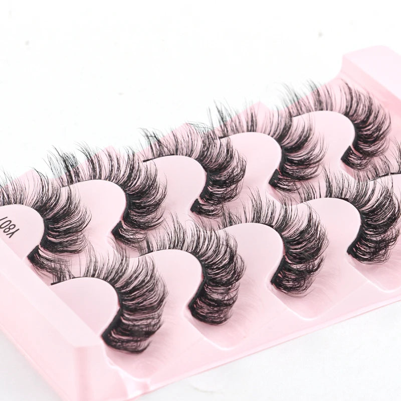 3 à 7 paires de cils en vison synthétique – Faux cils faits main, naturels et nude, effet croisé et désordonné – Cils 3D bouclés pour maquillage