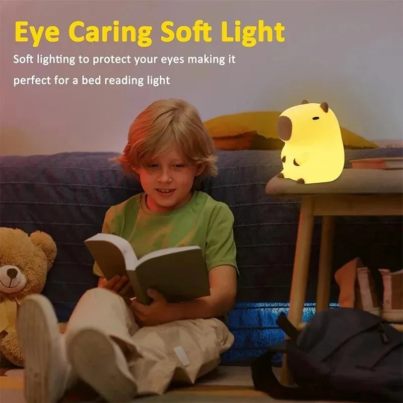 Cute Capybara Night Light – Rechargeable Silicone Bedside Lamp for Kids & Room Decor