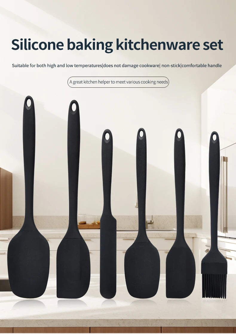 6-Piece Silicone Kitchen Utensil Set – Cream Scraper, Spatulas & Oil Brush Baking Tools Set