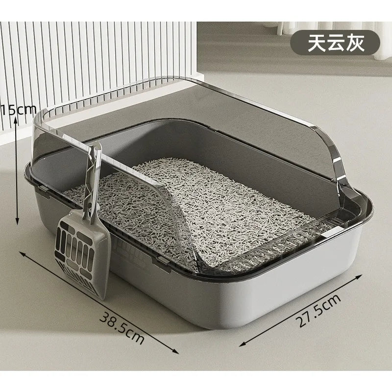 Semi-Covered Cat Litter Box – Anti-Tracking Pet Toilet with Scoop