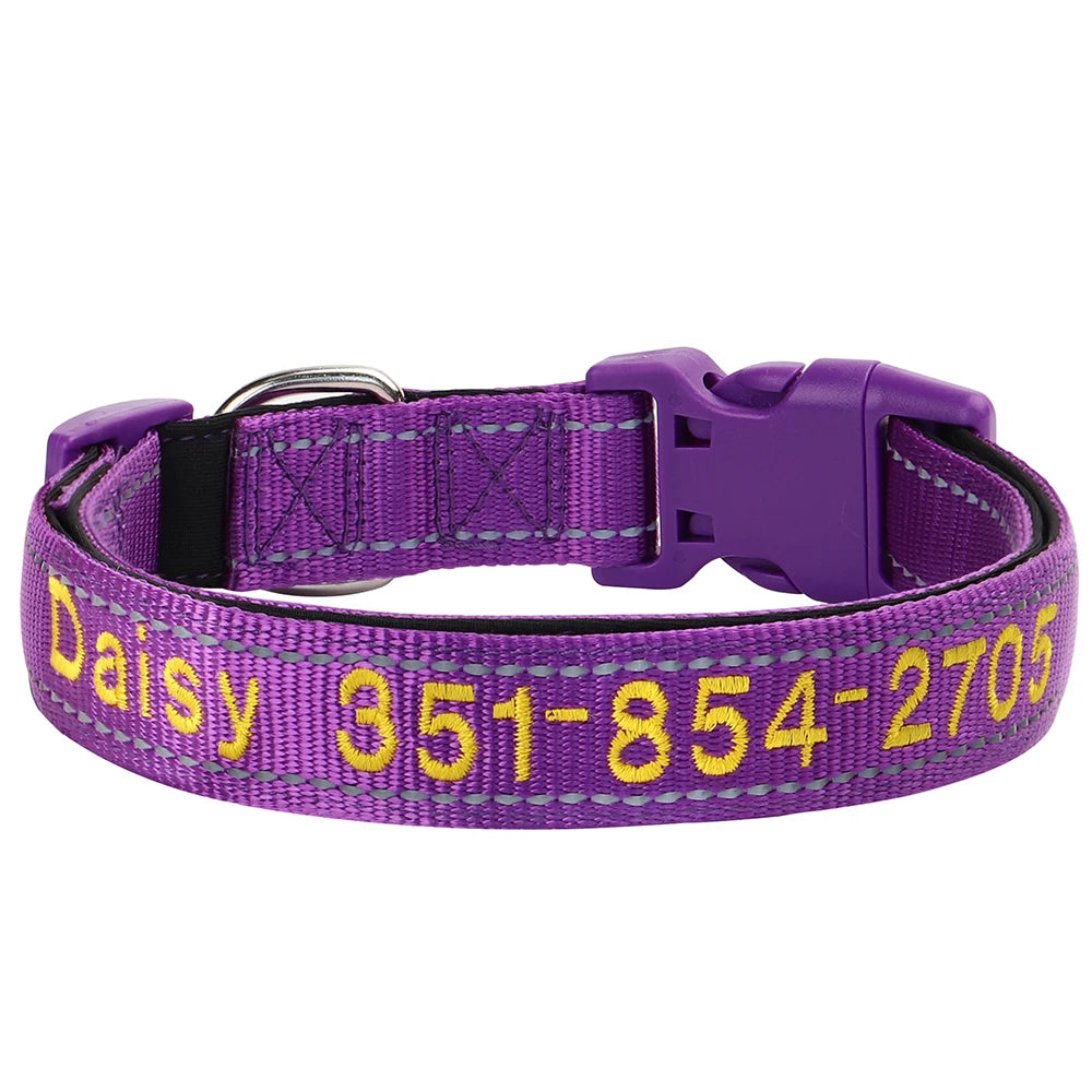 Personalized Embroidered Reflective Dog & Cat Collar – Custom Name & Phone ID