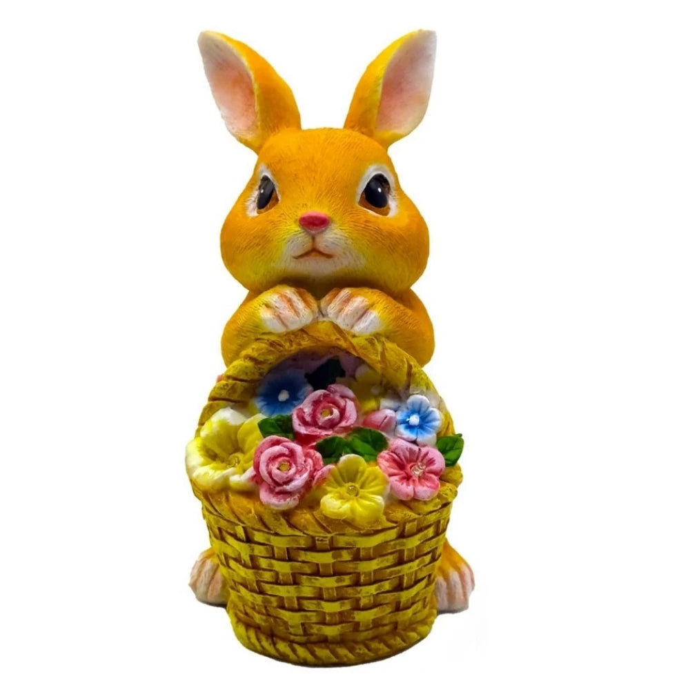 Solar Rabbit Garden Statue with LED Light – Bunny & Flower Outdoor Décor