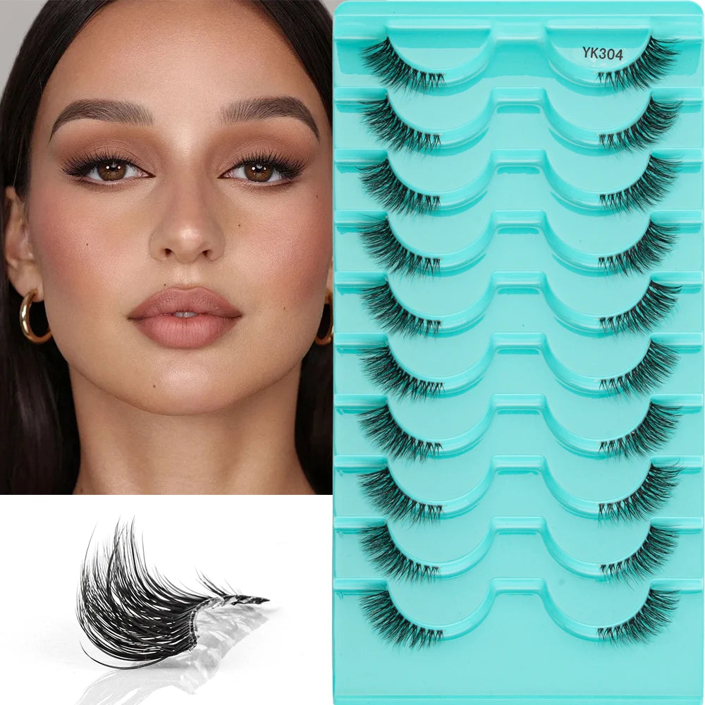 Nouveaux demi-cils – 3 à 10 paires, cils naturels 3D style Cat Eye, tige transparente – Extensions de faux cils pour maquillage