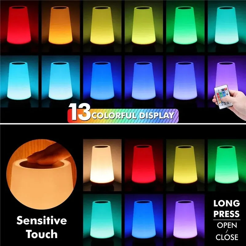 13-Color RGB Night Light – Rechargeable Touch Lamp with Remote Control