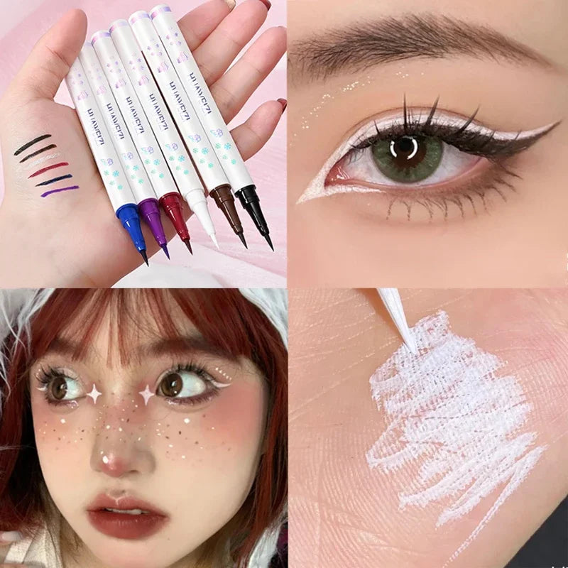 Crayon Eyeliner Liquide Séchage Rapide – Waterproof, Longue Tenue, Marron Thé et Blanc, Texture Lisse,Maquillage des Yeux
