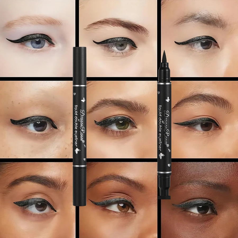 Eyeliner Double Embout avec Tampon – Liquide, Waterproof, Anti-Bavure, Séchage Rapide, Résistant à la Sueur