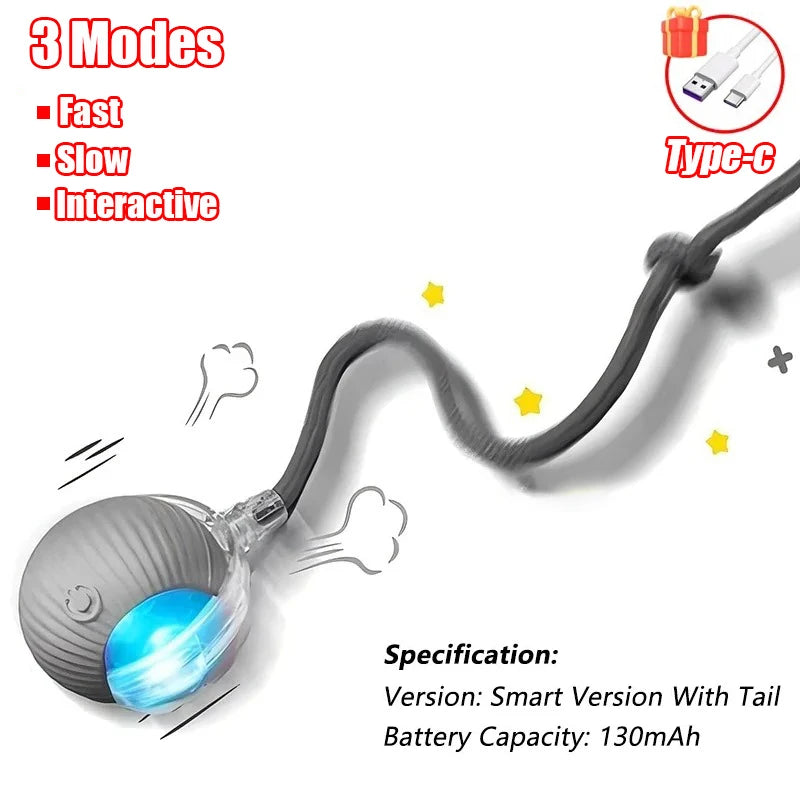 Automatic Interactive Rolling Ball with Faux Tail – Rechargeable Smart Cat & Dog Toy