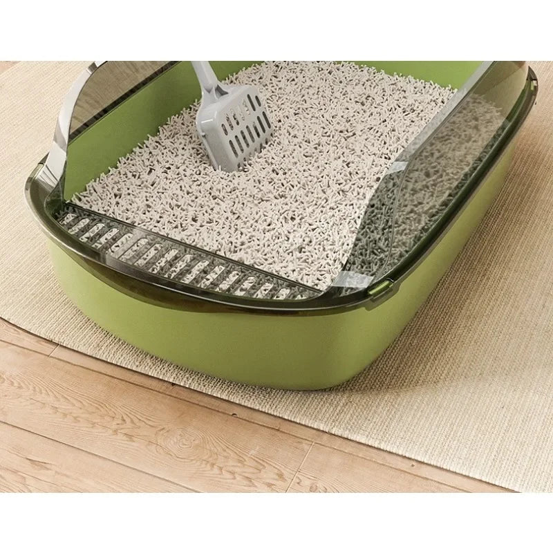 Semi-Covered Cat Litter Box – Anti-Tracking Pet Toilet with Scoop