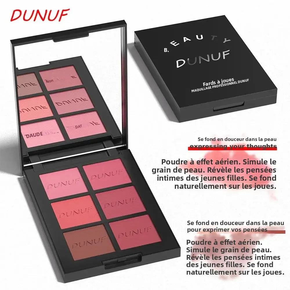 Palette de blush poudre  longue tenue – 6 couleurs, finition mate et scintillante, highlighter et bronzer – Haute pigmentation, waterproof, maquillage contour